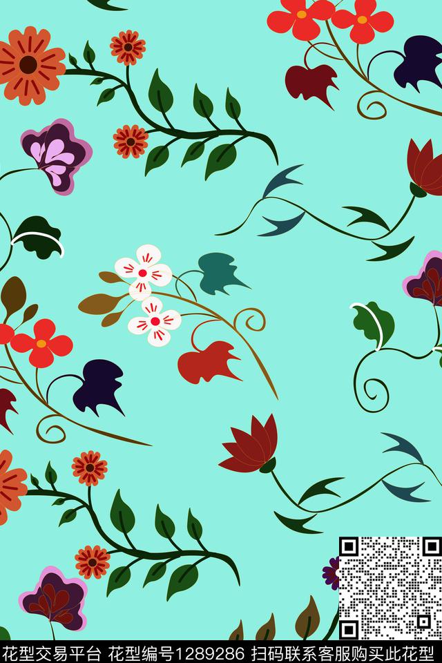 复古植物手绘数码印花华亿平台下载（图片编号: 1289286） - 瓦栏（Walan）
