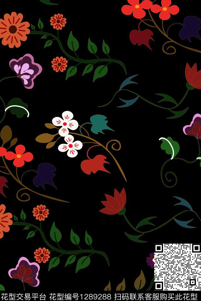 复古植物手绘传统印花华亿平台下载（图片编号: 1289288） - 瓦栏（Walan）