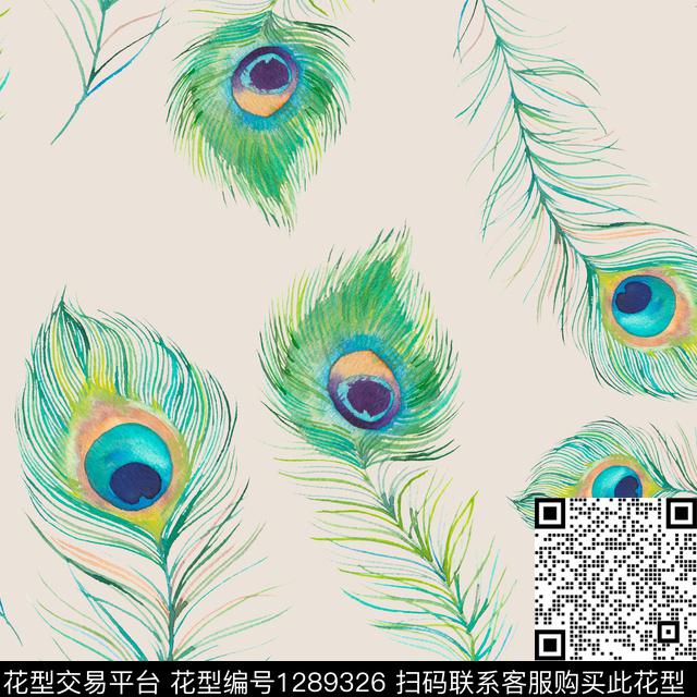 羽毛米色底数码印花华亿平台下载（图片编号: 1289326） - 瓦栏（Walan）