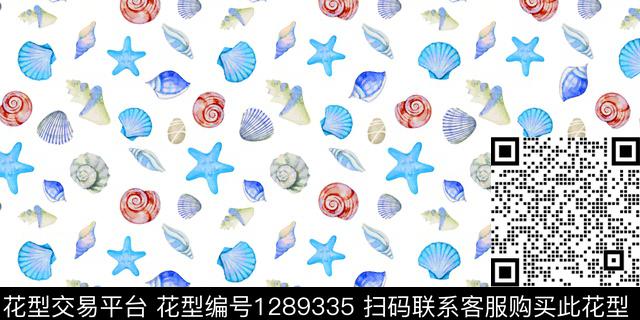 贝壳白底花春夏华亿平台数码印花华亿平台下载（图片编号: 1289335） - 瓦栏（Walan）