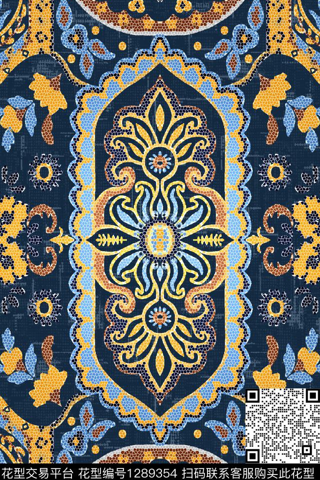 休闲民族风对称花数码印花华亿平台下载（图片编号: 1289354） - 瓦栏（Walan）