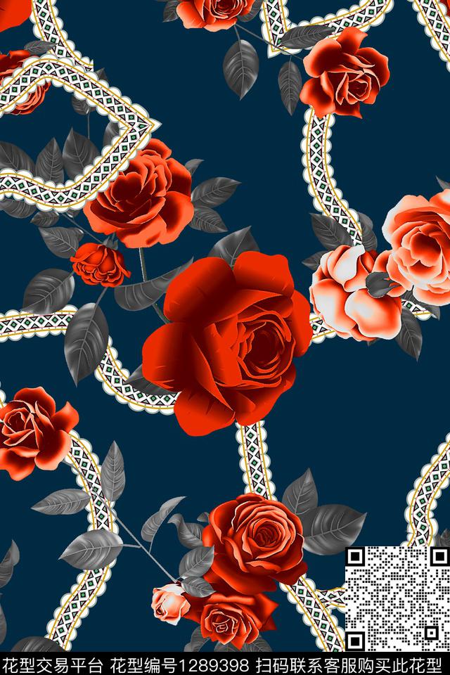 涂鸦几何花卉数码印花华亿平台下载（图片编号: 1289398） - 瓦栏（Walan）