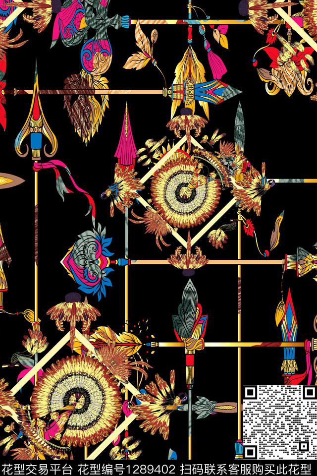 涂鸦几何花卉数码印花华亿平台下载（图片编号: 1289402） - 瓦栏（Walan）