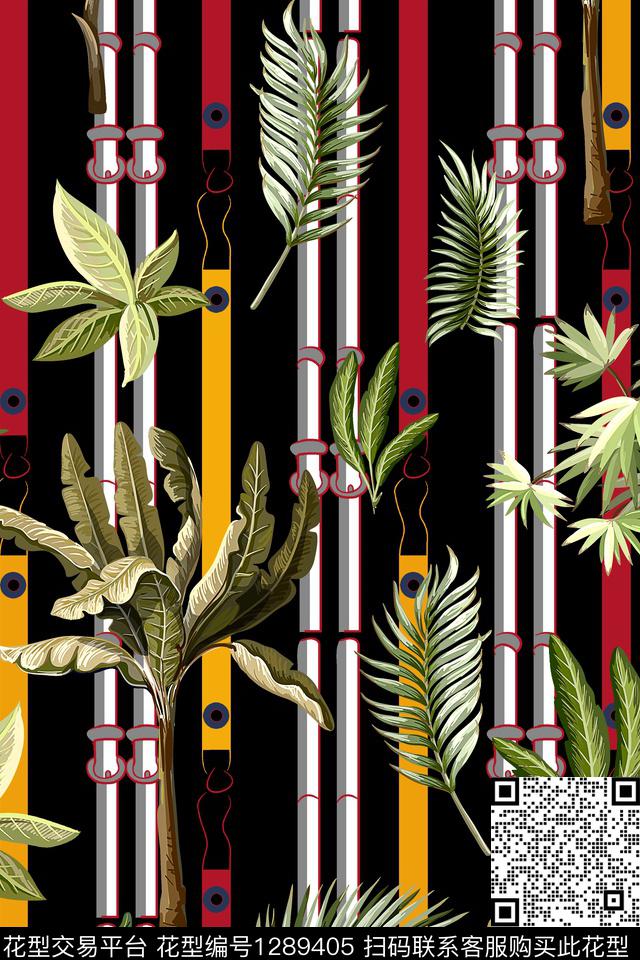 涂鸦几何花卉数码印花华亿平台下载（图片编号: 1289405） - 瓦栏（Walan）