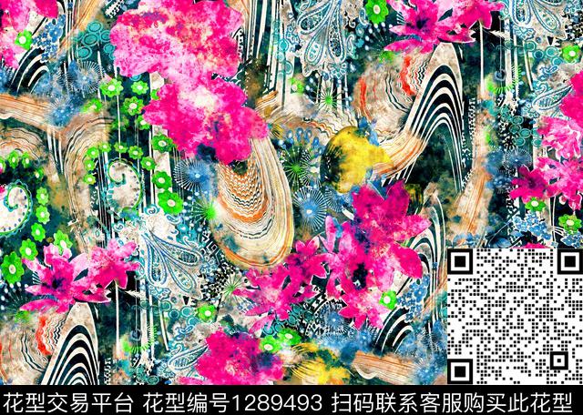 水彩花卉手绘数码印花华亿平台下载（图片编号: 1289493） - 瓦栏（Walan）
