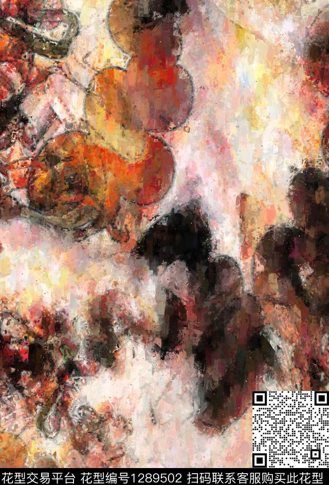 抽象手绘油画印象派数码印花华亿平台下载（图片编号: 1289502） - 瓦栏（Walan）