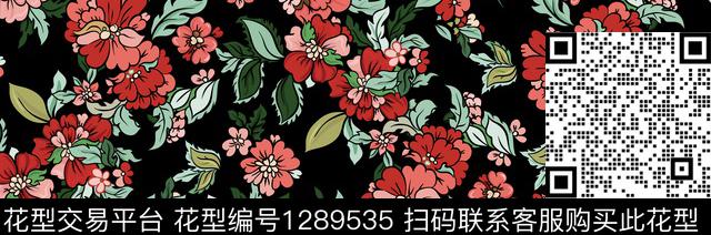 花卉抽象黑底花卉数码印花华亿平台下载（图片编号: 1289535） - 瓦栏（Walan）