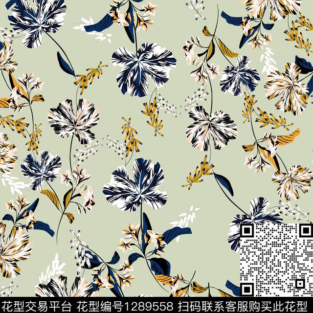 花卉大牌风枝叶传统印花华亿平台下载（图片编号: 1289558） - 瓦栏（Walan）