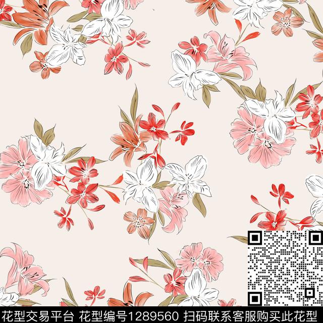 花卉大牌风小清新传统印花华亿平台下载（图片编号: 1289560） - 瓦栏（Walan）