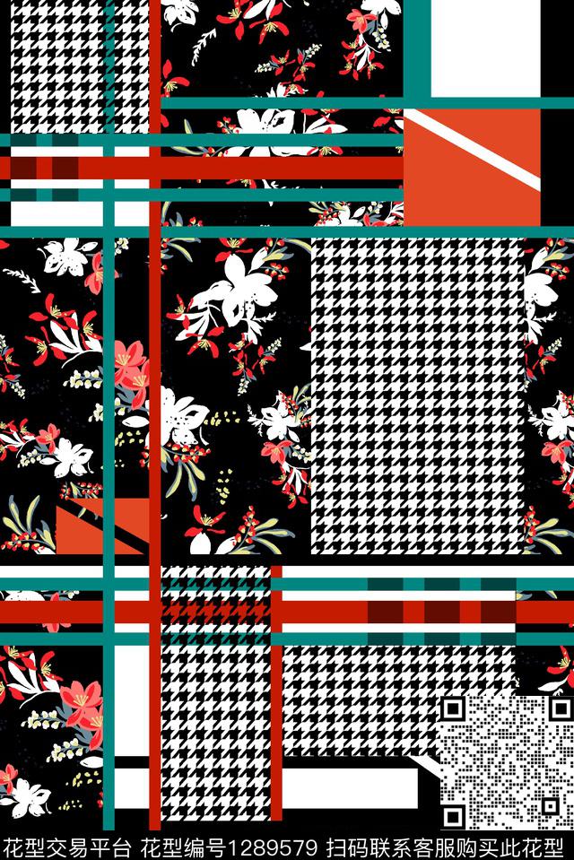 花卉大牌风休闲数码印花华亿平台下载（图片编号: 1289579） - 瓦栏（Walan）