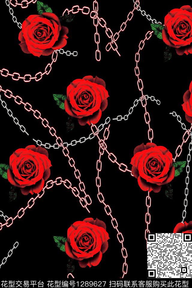 涂鸦几何花卉数码印花华亿平台下载（图片编号: 1289627） - 瓦栏（Walan）