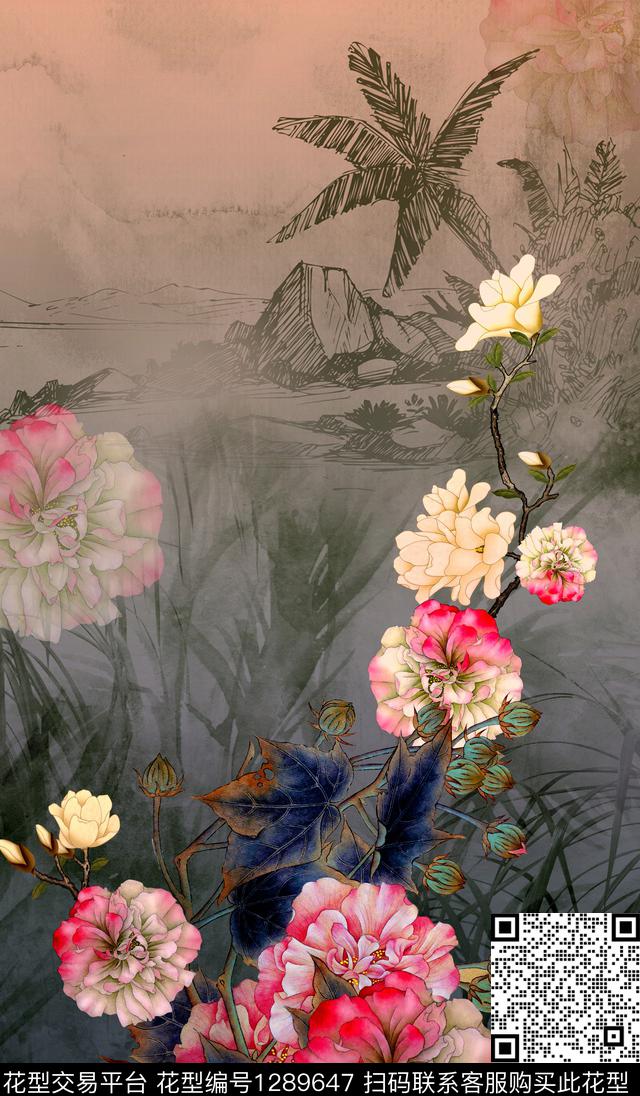 定位花花卉大牌风数码印花华亿平台下载（图片编号: 1289647） - 瓦栏（Walan）
