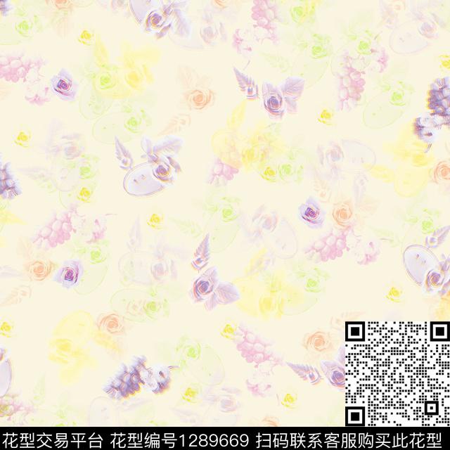 雪纺花卉春夏华亿平台数码印花华亿平台下载（图片编号: 1289669） - 瓦栏（Walan）