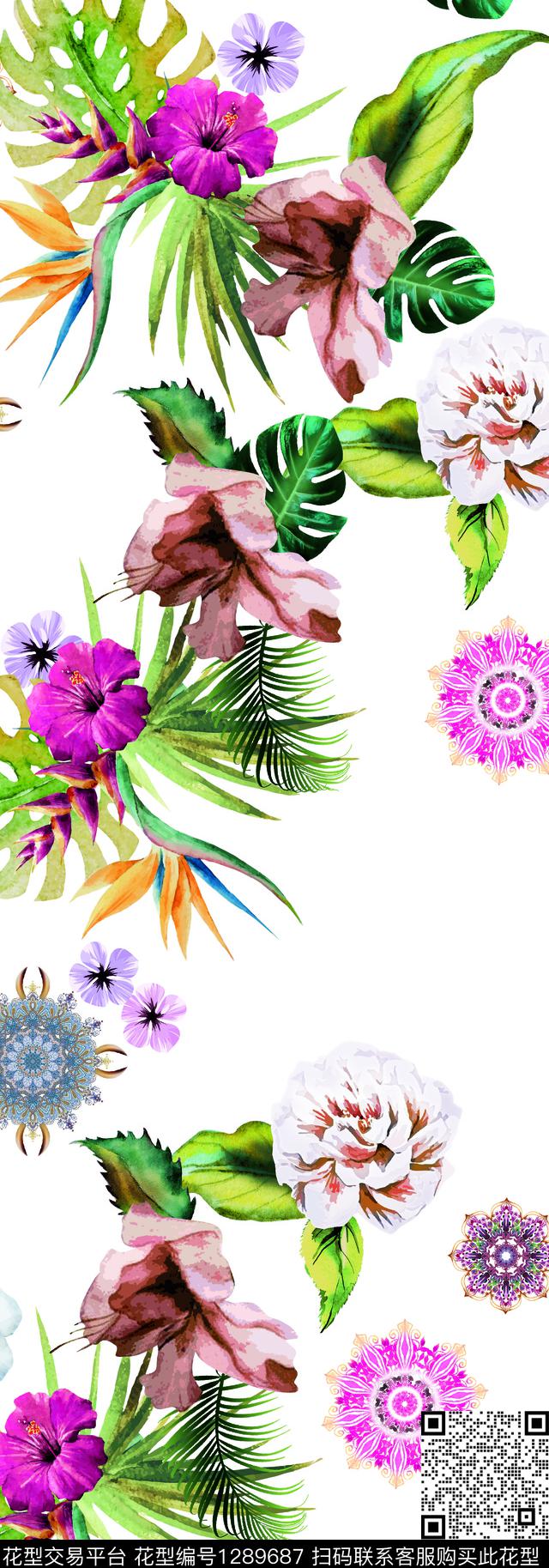 数码华亿平台玫瑰花绿植树叶数码印花华亿平台下载（图片编号: 1289687） - 瓦栏（Walan）