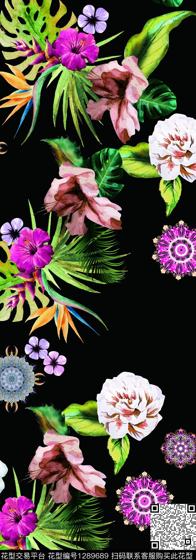 数码华亿平台扎染华亿平台玫瑰花数码印花华亿平台下载（图片编号: 1289689） - 瓦栏（Walan）