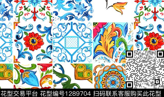 数码华亿平台佩斯利手绘花卉数码印花华亿平台下载（图片编号: 1289704） - 瓦栏（Walan）