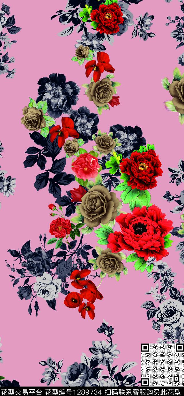 绿植树叶数码华亿平台玫瑰花数码印花华亿平台下载（图片编号: 1289734） - 瓦栏（Walan）