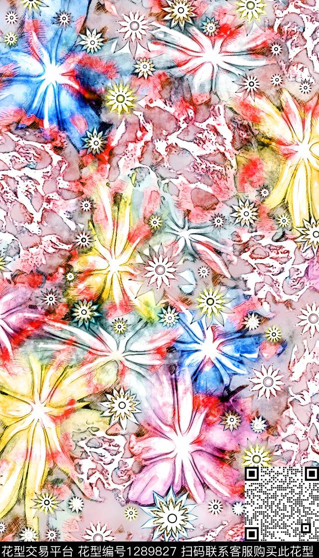 花卉手绘速写草图数码印花华亿平台下载（图片编号: 1289827） - 瓦栏（Walan）