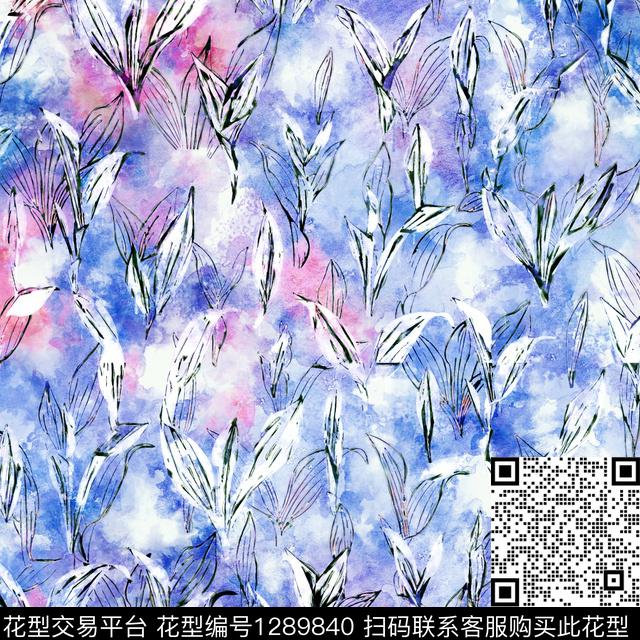 水彩手绘绿植树叶数码印花华亿平台下载（图片编号: 1289840） - 瓦栏（Walan）