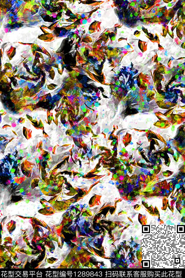 花卉手绘深色数码印花华亿平台下载（图片编号: 1289843） - 瓦栏（Walan）