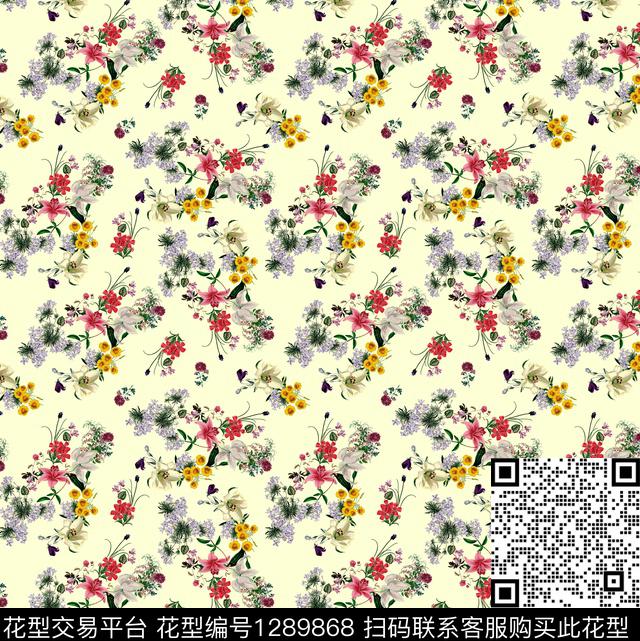 花卉小碎花淡黄底数码印花华亿平台下载（图片编号: 1289868） - 瓦栏（Walan）
