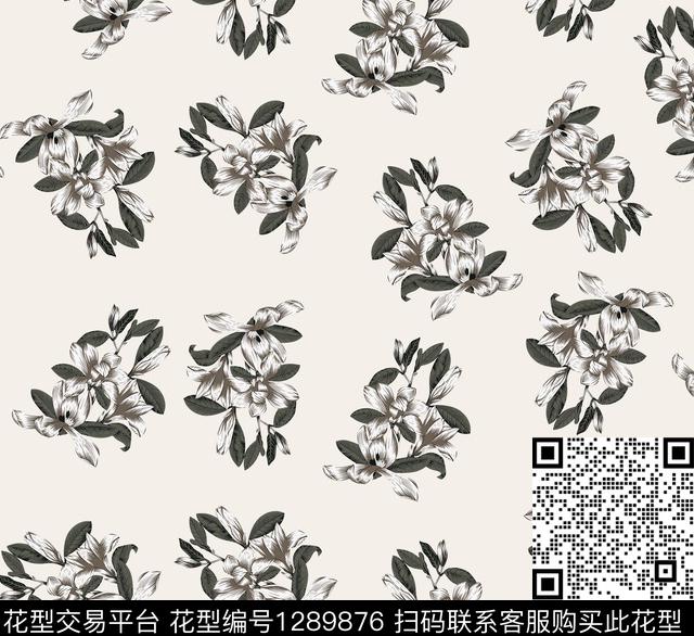 连衣裙大牌风手绘花卉数码印花华亿平台下载（图片编号: 1289876） - 瓦栏（Walan）