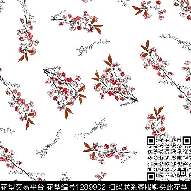 树枝花卉大牌风数码印花华亿平台下载（图片编号: 1289902） - 瓦栏（Walan）