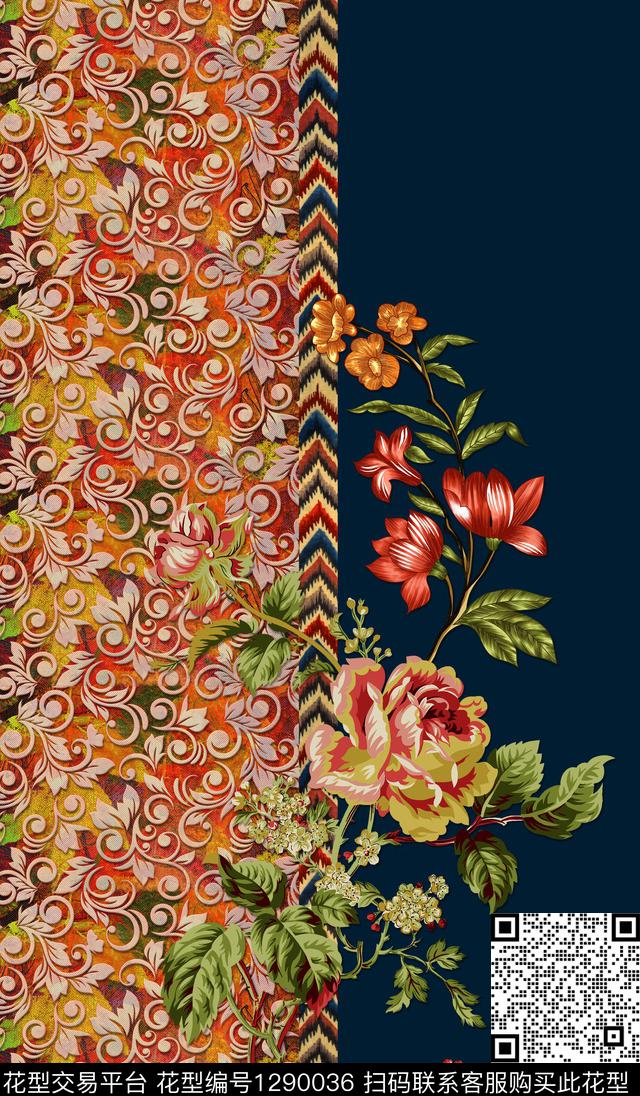 定位花复古花卉数码印花华亿平台下载（图片编号: 1290036） - 瓦栏（Walan）