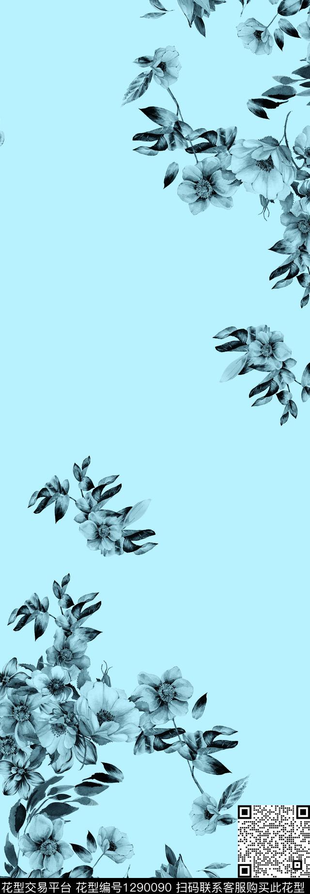 绿植树叶数码华亿平台手绘花卉数码印花华亿平台下载（图片编号: 1290090） - 瓦栏（Walan）