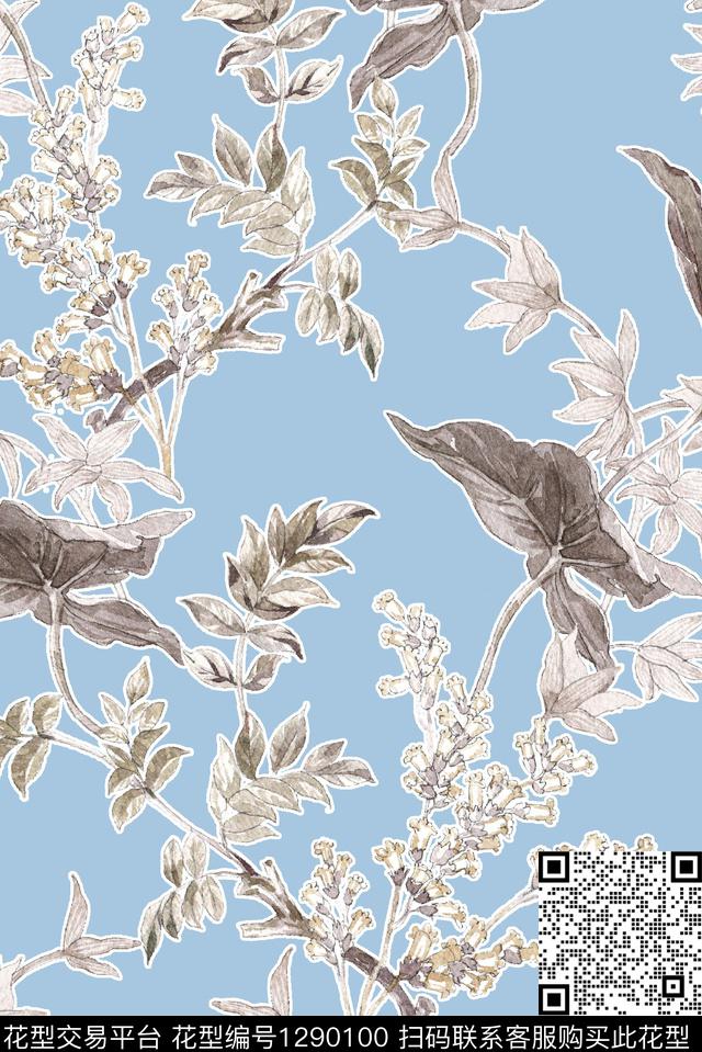绿植树叶大牌风小清新数码印花华亿平台下载（图片编号: 1290100） - 瓦栏（Walan）