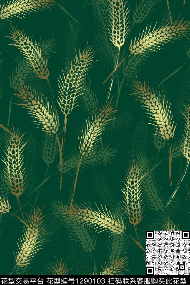 满版散花麦穗大牌风数码印花华亿平台下载（图片编号: 1290103） - 瓦栏（Walan）