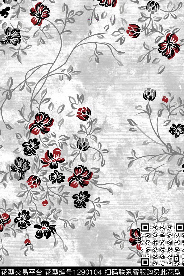 花卉大牌风小清新数码印花华亿平台下载（图片编号: 1290104） - 瓦栏（Walan）