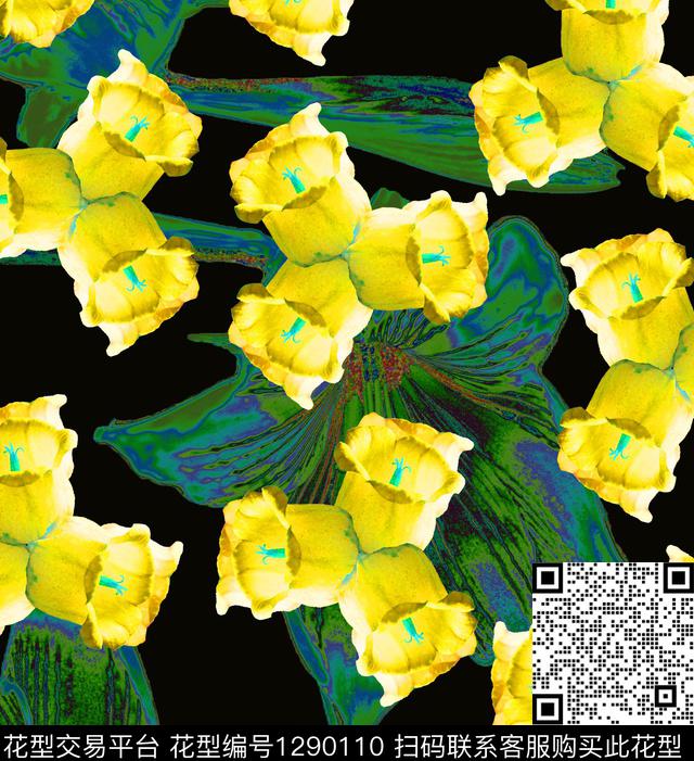 颜色花卉满版散花数码印花华亿平台下载（图片编号: 1290110） - 瓦栏（Walan）