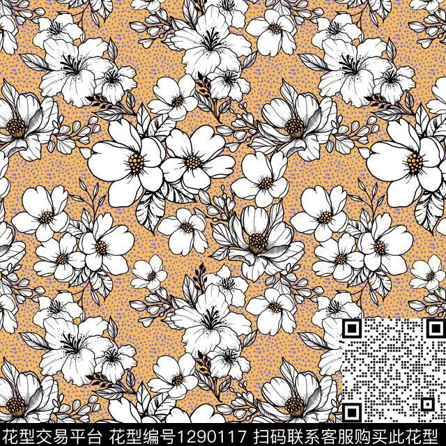 花卉满版散花年轻女性传统印花华亿平台下载（图片编号: 1290117） - 瓦栏（Walan）
