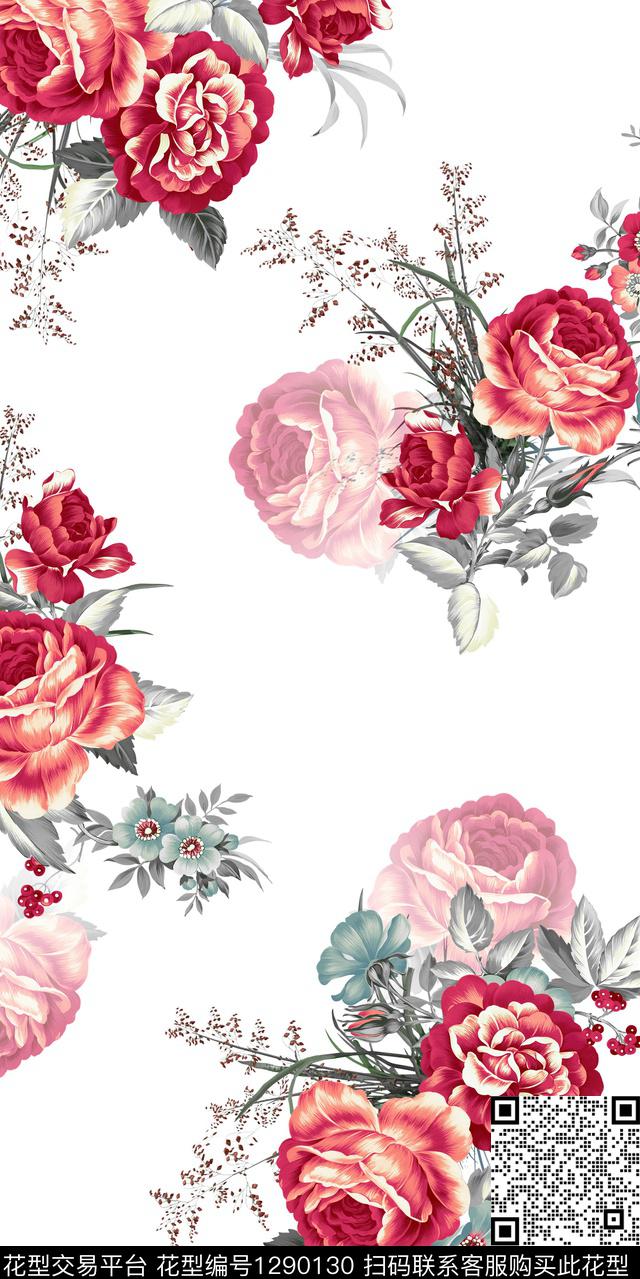 大花手绘花卉南美风数码印花华亿平台下载（图片编号: 1290130） - 瓦栏（Walan）