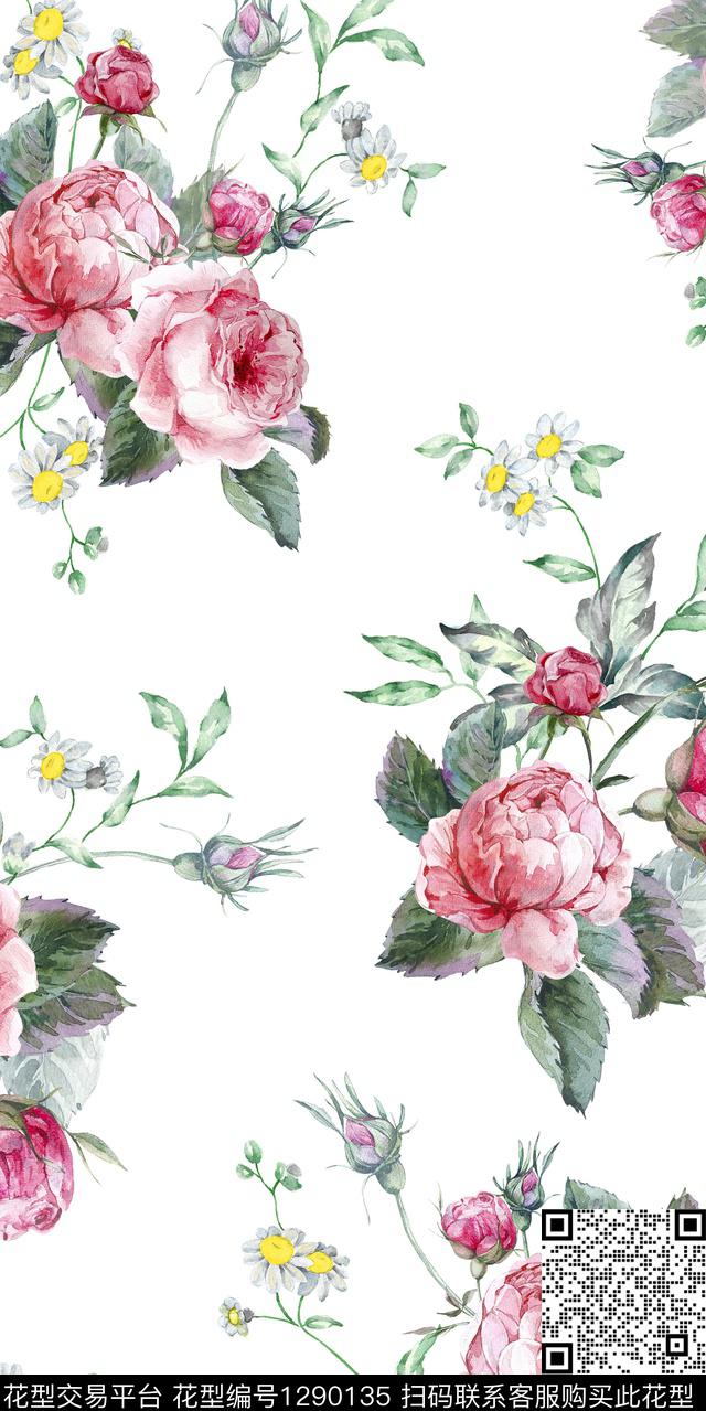 花卉手绘花卉大牌风数码印花华亿平台下载（图片编号: 1290135） - 瓦栏（Walan）