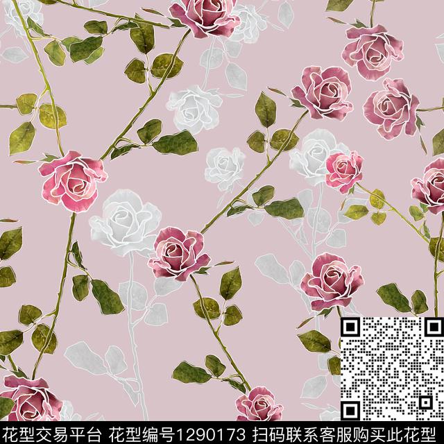 满版散花小碎花玫瑰花语数码印花华亿平台下载（图片编号: 1290173） - 瓦栏（Walan）