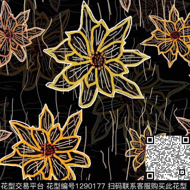 花卉小碎花手绘线条笔触传统印花华亿平台下载（图片编号: 1290177） - 瓦栏（Walan）