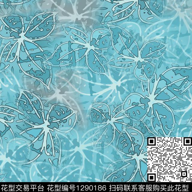 渐变树叶组合抽象数码印花华亿平台下载（图片编号: 1290186） - 瓦栏（Walan）