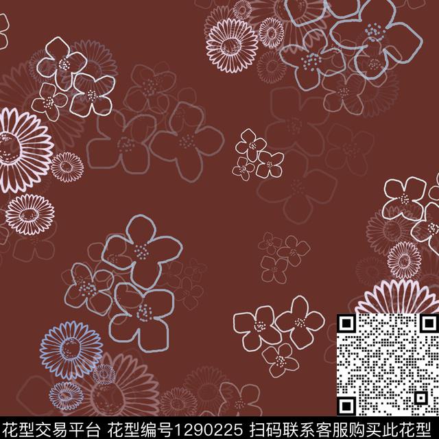 植物小碎花手绘线条笔触传统印花华亿平台下载（图片编号: 1290225） - 瓦栏（Walan）