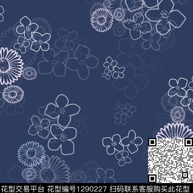 植物小碎花手绘线条笔触传统印花华亿平台下载（图片编号: 1290227） - 瓦栏（Walan）