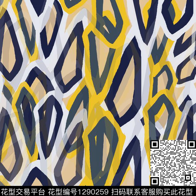 几何大牌风手绘线条笔触数码印花华亿平台下载（图片编号: 1290259） - 瓦栏（Walan）