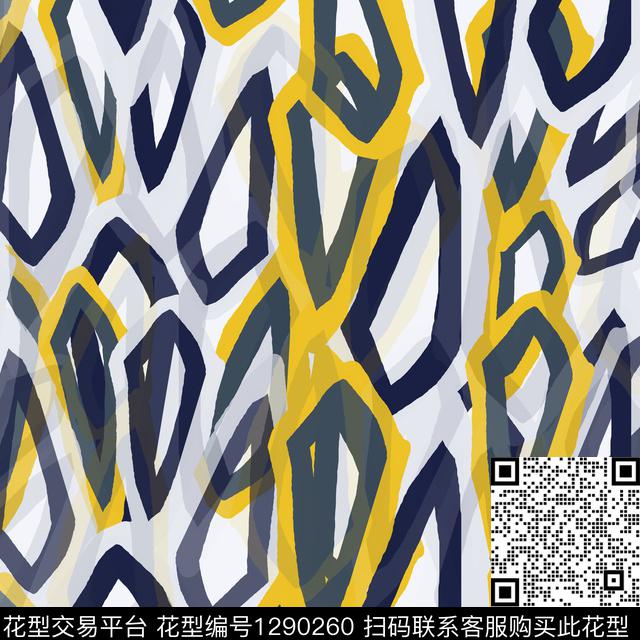 几何大牌风手绘线条笔触数码印花华亿平台下载（图片编号: 1290260） - 瓦栏（Walan）