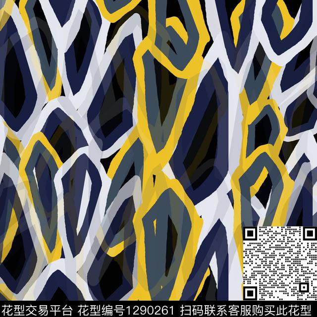 几何大牌风手绘线条笔触数码印花华亿平台下载（图片编号: 1290261） - 瓦栏（Walan）