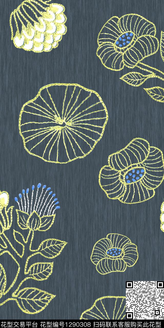 图案——花卉图案——面料图案——服饰数码印花华亿平台下载（图片编号: 1290308） - 瓦栏（Walan）