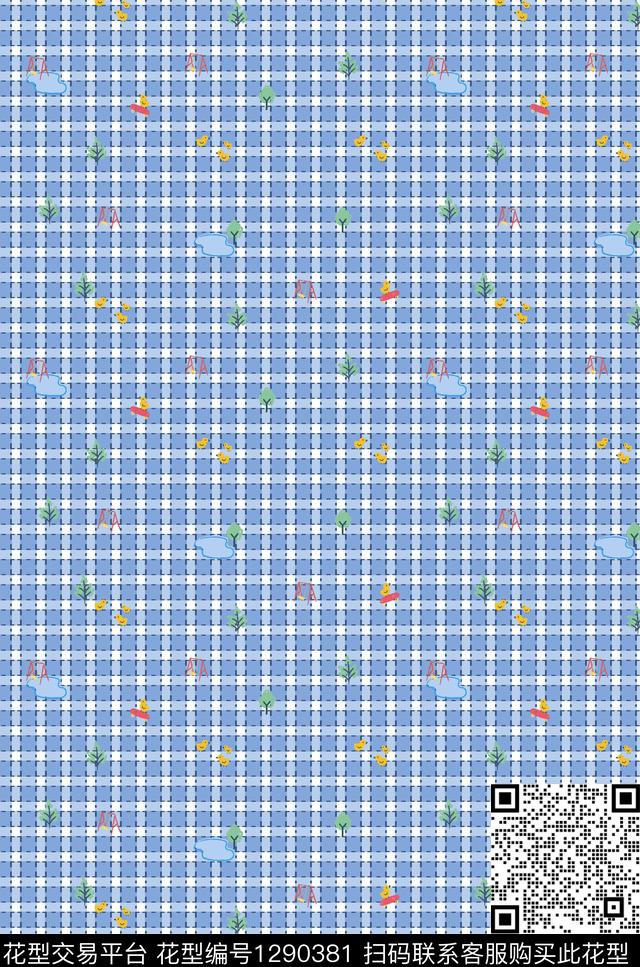 格子卡通满版散花传统印花华亿平台下载（图片编号: 1290381） - 瓦栏（Walan）