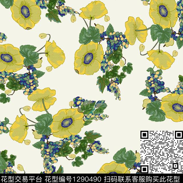 简约花卉大牌风数码印花华亿平台下载（图片编号: 1290490） - 瓦栏（Walan）