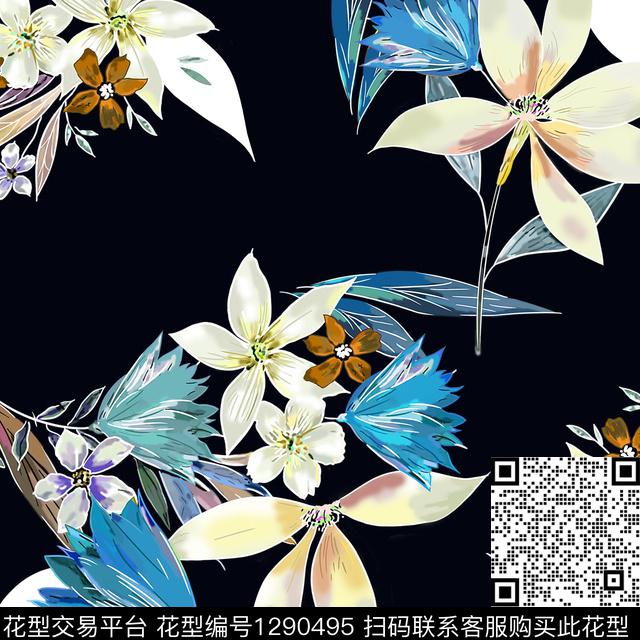 花卉满版散花大牌风数码印花华亿平台下载（图片编号: 1290495） - 瓦栏（Walan）