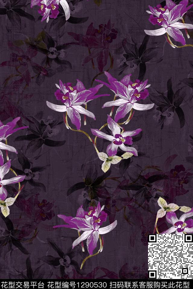 花卉满版散花肌理数码印花华亿平台下载（图片编号: 1290530） - 瓦栏（Walan）