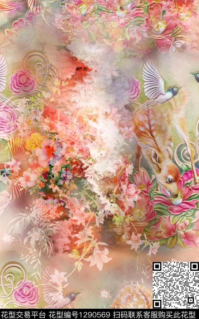 图案——服饰图案——面料图案——花卉数码印花华亿平台下载（图片编号: 1290569） - 瓦栏（Walan）